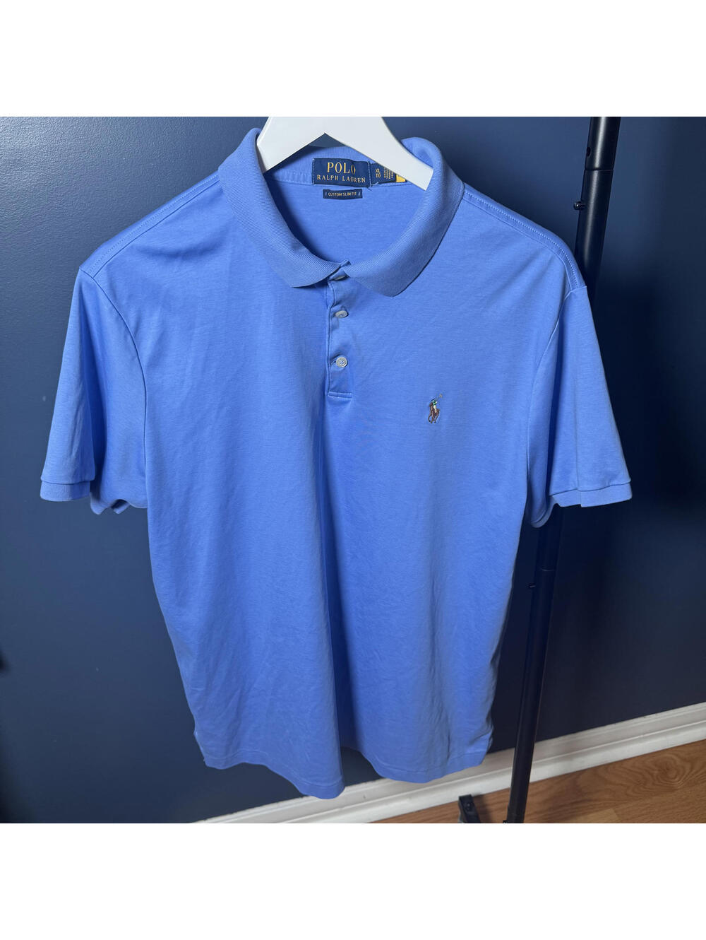 Polo Ralph Lauren Custom Slim Fit Polo Shirt XL Blue Cotton Short Sleeve Pony